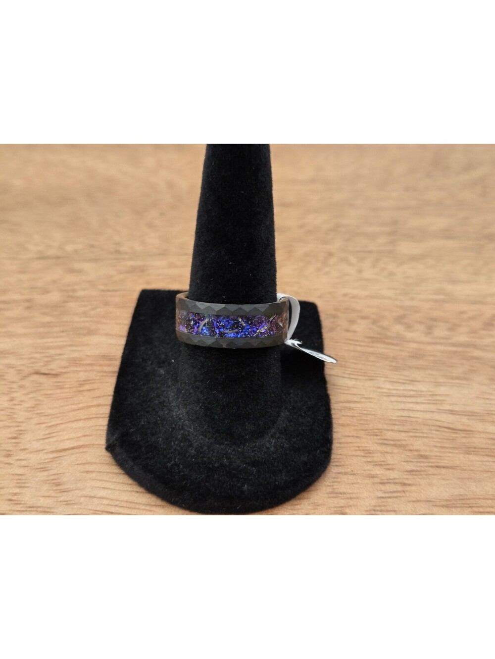 JEWPER Tungsten Carbide Ring Purple Blue Opal Inlay Faceted Band Size 6.5